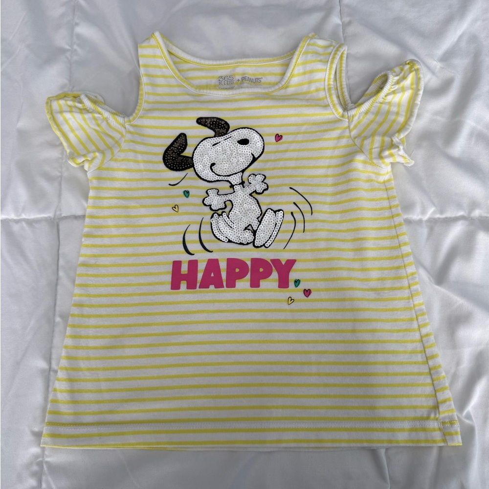 Peanuts Yellow & White Striped Snoopy Tank with Pink HAPPY